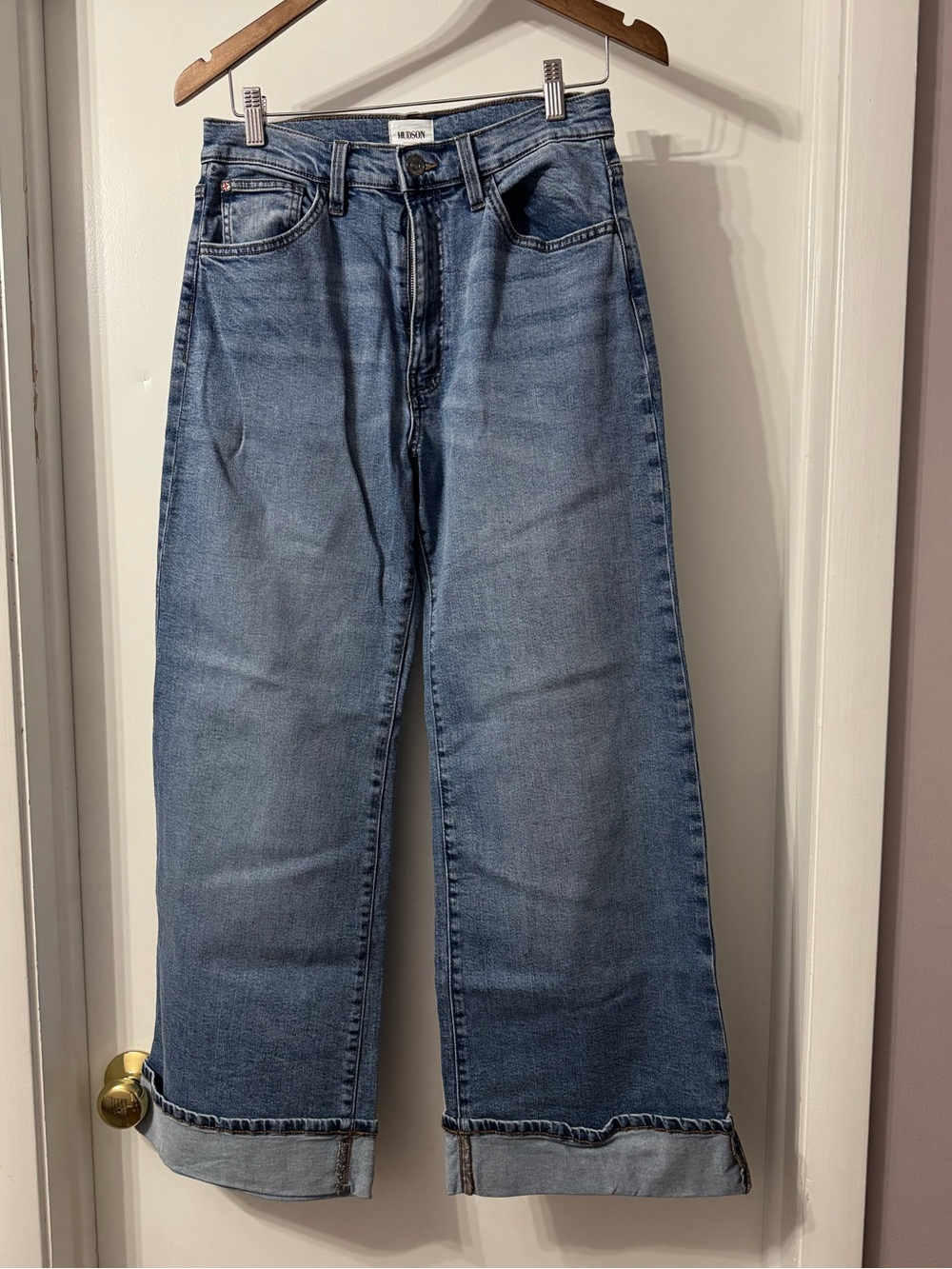 Hudson Wide Leg Cuffed Jeans - Light Blue Denim